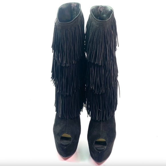 Christian Louboutin 20th Anniversary Suede Fringe Hignhess Tina 160 Boots Eur 40 - Picture 2 of 8